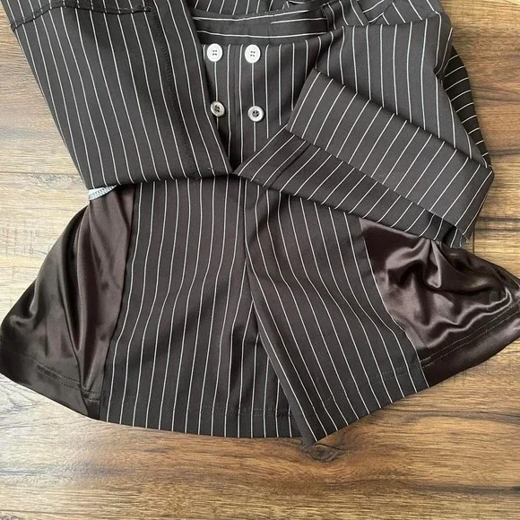 Y2K‎ Brown Pinstripe Mini Skirt Hidden Shorts Women 4 Officecore Preppy Academia - Picture 5 of 7